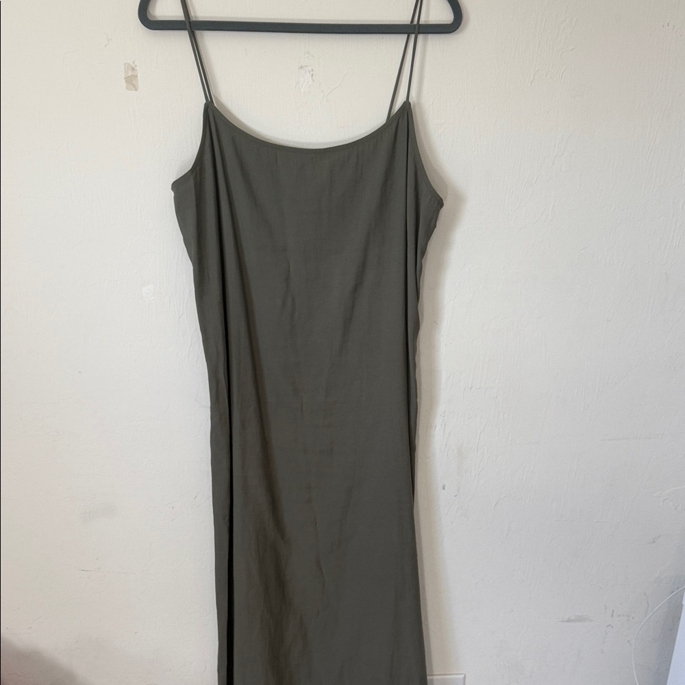 Calvin Klein Olive Green Slip Midi Dress Size L Spaghetti Strap  Minimalist